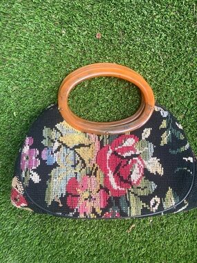Vintage Kadin Needlepoint bag with Amber Handle